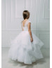 Cap Sleeves White Glitter Tulle Flower Girl Dress